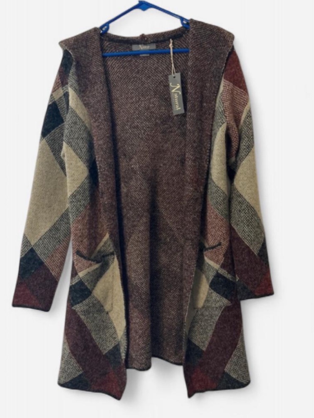Natural Reflections Brown Multi Hooded Open-Front Diamond Cardigan